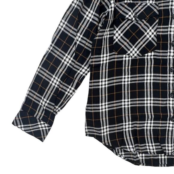New Sanctuary Men Black Plaid Shirt Casual Classic Long Sleeve Button Down US M - Picture 13 of 13